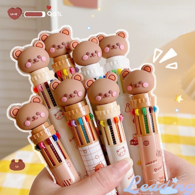 

Pulpen 10 Warna Kartun Lucu Beruang Pena Warna Warni 10 in1 Alat Tulis-Le