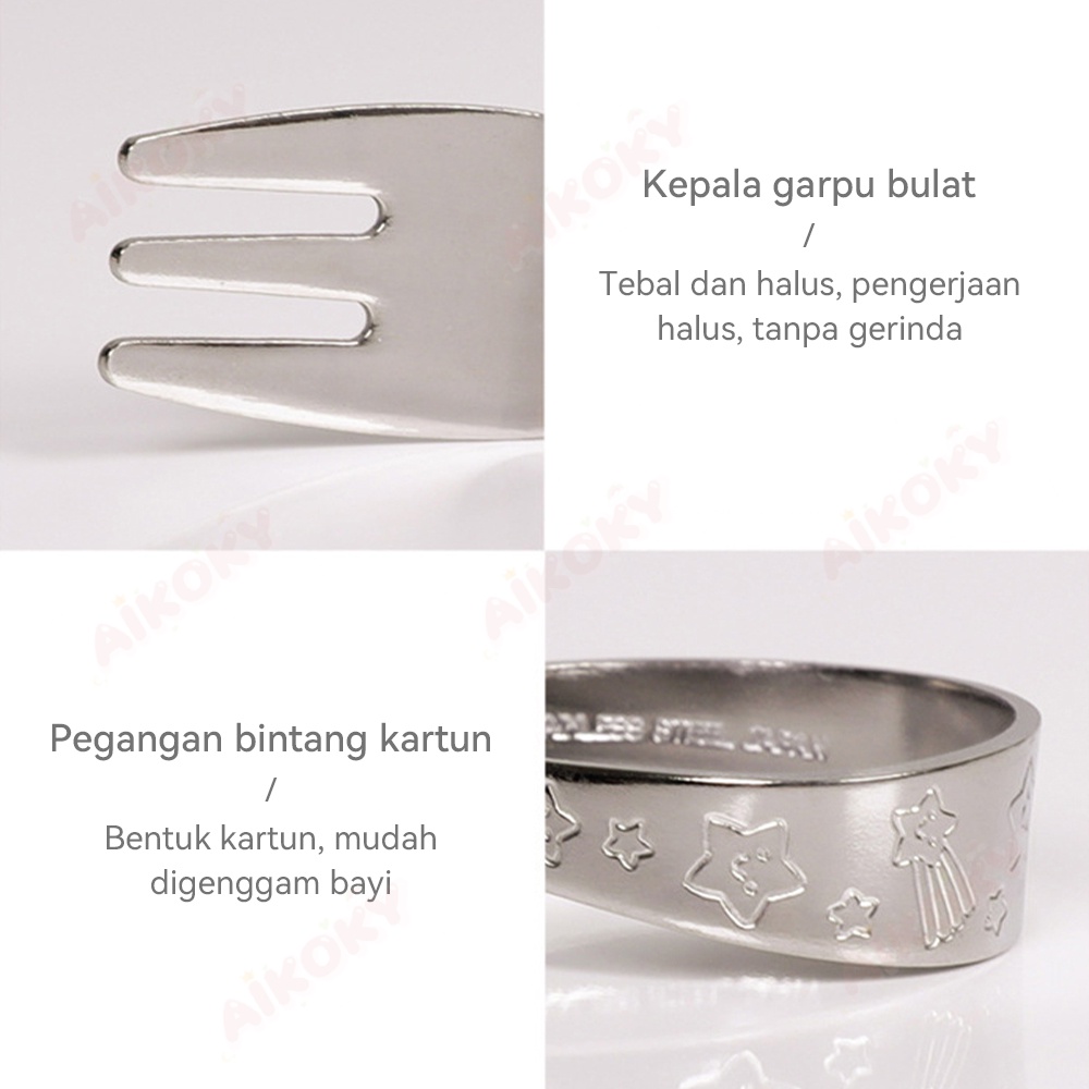 AIKOKY Sendok Makan Anak Training Spoon Stainless Sendok Garpu Anak Set