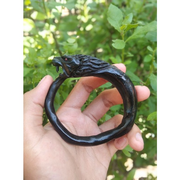gelang akar bahar hitam ukir singa besar