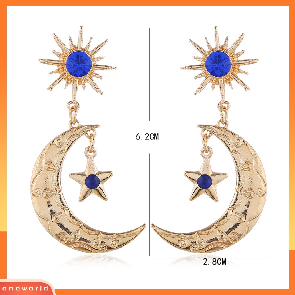 [WONE] Fashion Wanita Safir Imitasi Bintang Bulan Menjuntai Ear Stud Earrings Perhiasan Hadiah