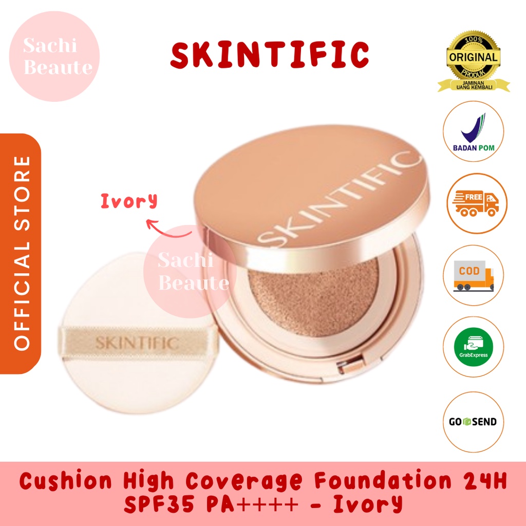 SKINTIFIC Cover All Perfect Air Cushion High Coverage Poreless &amp; Flawless Foundation Hasil Akhir Sempurna - Ivory