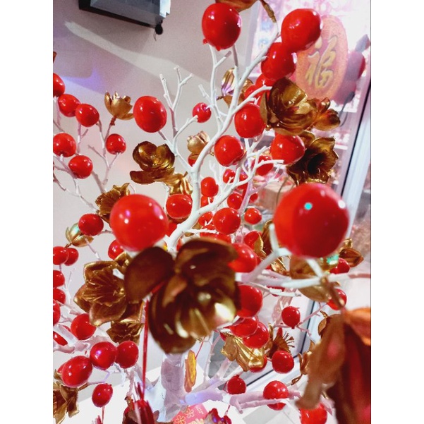 Pohon Facaishu Imlek Red Berry Orange / Pohon Hoki Imlek Cherry Jeruk 120cm / Pohon Keberuntungan 2023 / CNY Artificial Flower