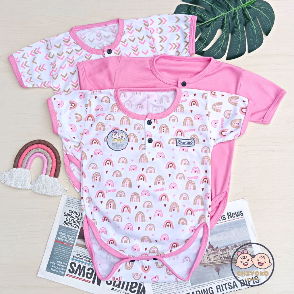 3 Pcs Jumper Bayi Jumpsuit Segitiga SERIAN PINK Chiyoko Baby