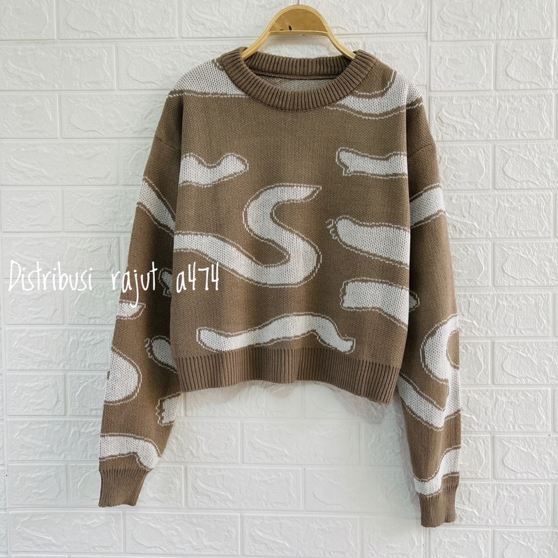 AURORA SWEATER RAJUT IMPORT MOTIF S KOREA LENGAN PANJANG WANITA