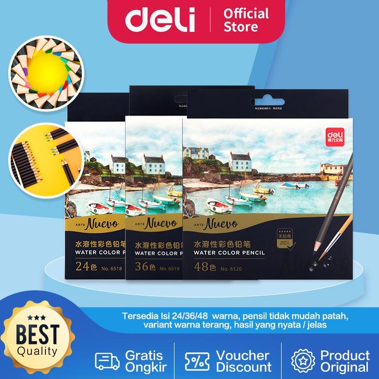 

BISA COD Deli pensil warna 24/36/48C watercolor dengan kuas non-toxic, dapat dicuci dan teknologi hybrid 65X0