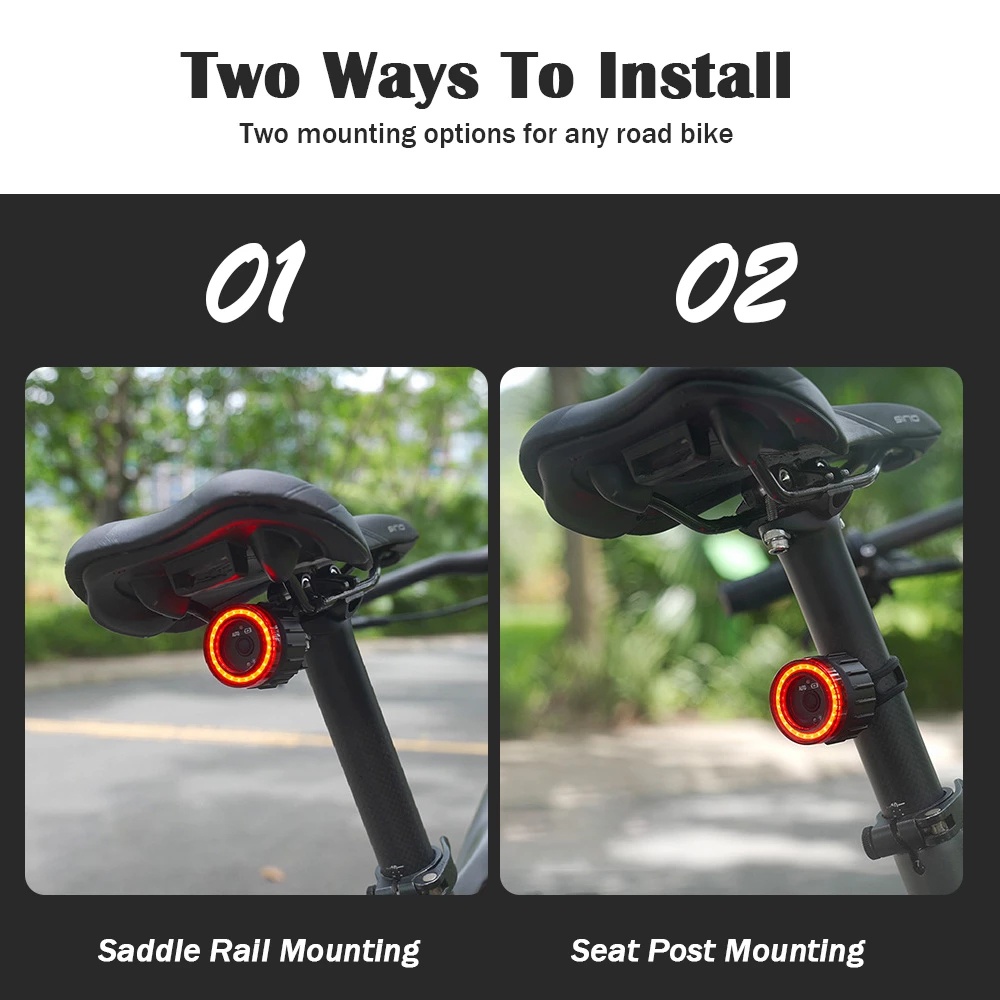 Ipx5 Tahan Air LED Charging Tail Lamp Safety Lights Untuk Berkendara Di Malam Hari Sepeda Sensor Cerdas Rem Tail Lamp