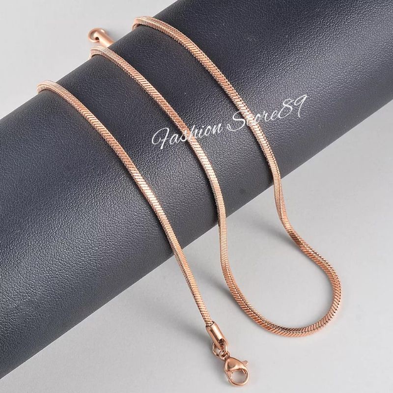 Kalung Rosegold Titanium Bulat Kotak Pipih Gepeng Fashion Wanita 45cm 50cm 60cm Antikarat