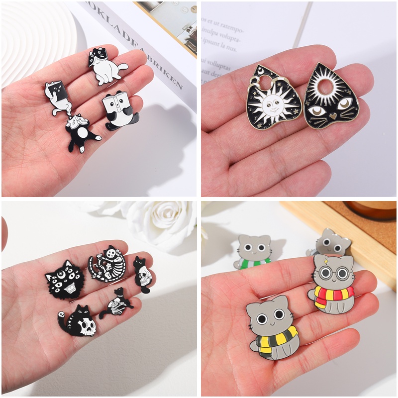 4-5pcs/set Kartun Kucing Kerah Pin Hewan Lucu Bros Hadiah Untuk Teman Kostum Aksesoris Perhiasan