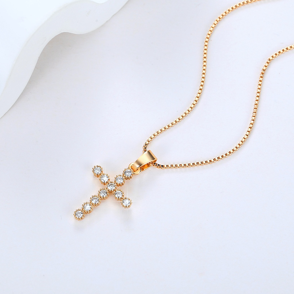 Y886【COD】Kalung Titanium Salib Wanita Lapis Emas Cross Salib Liontin Fashion Perhiasan Anti Luntur