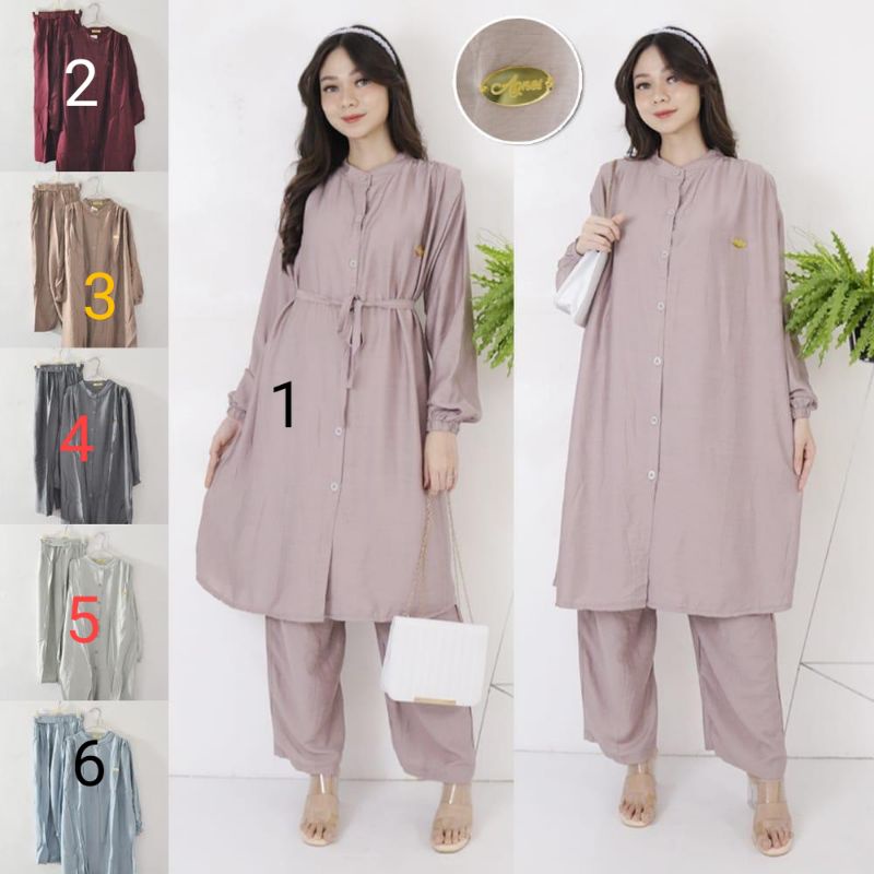 one set tunik celana kulot linen Agnes by Tessa ukuran standar