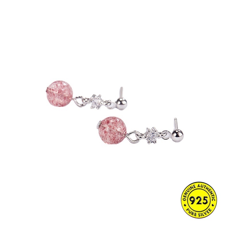 Aaa Anting Zircon Strawberry Quartz Earrings S925 Silver Manik Keberuntungan Anting Untuk Wanita U1449