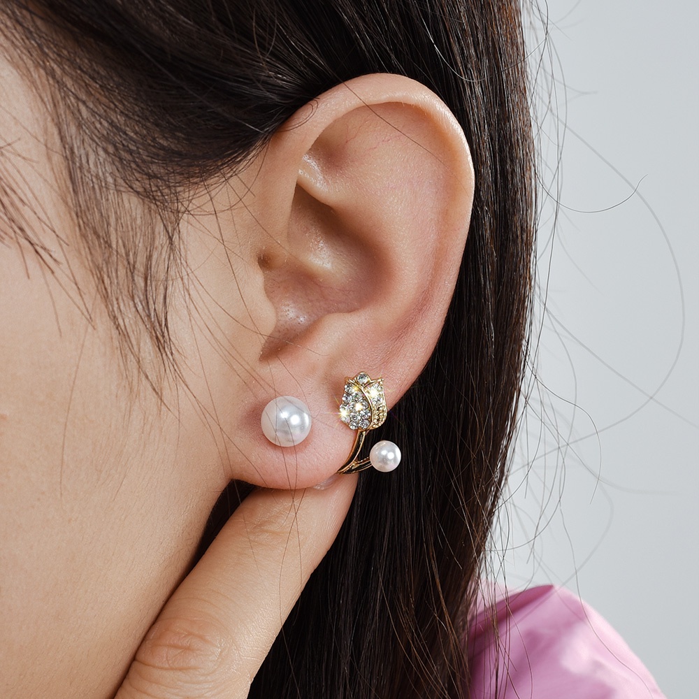 Elegan Temperamen Tulip Berlian Bunga Anting Pernikahan Wanita Ladies Korea INS Kepribadian Gadis Pesta Manis Stud Earrings Pengantin