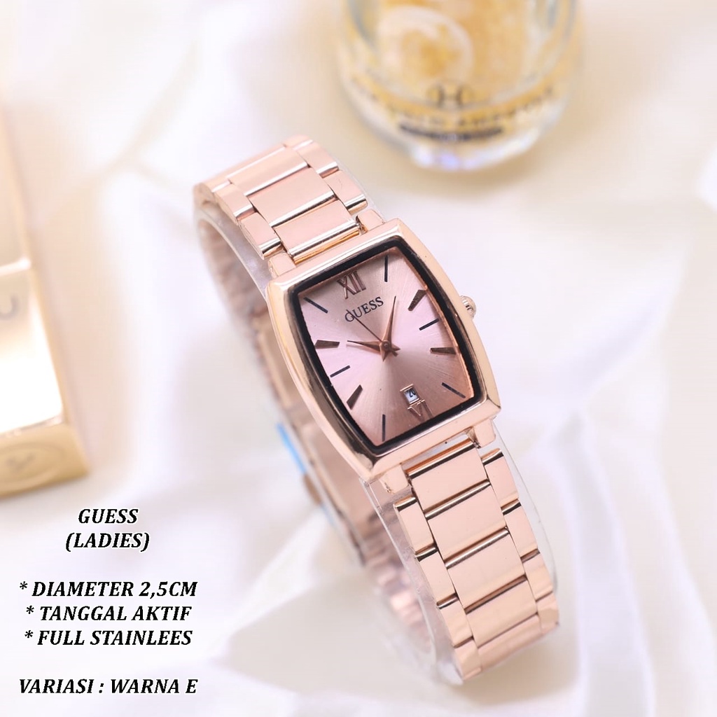 (BISA COD) JAM TANGAN WANITA GUESS LS-0122 FULL STAINLEES TANGGAL AKTIF