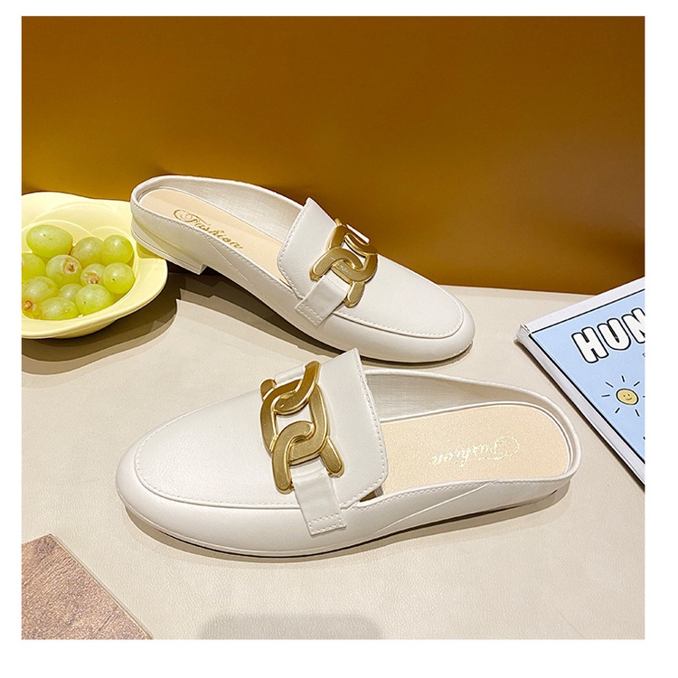 ❀ Chingu ❀ SA028 Sandal Wanita Slip Langsung Simple Trend Flat Fashion Kasual Sendal Wanita Import