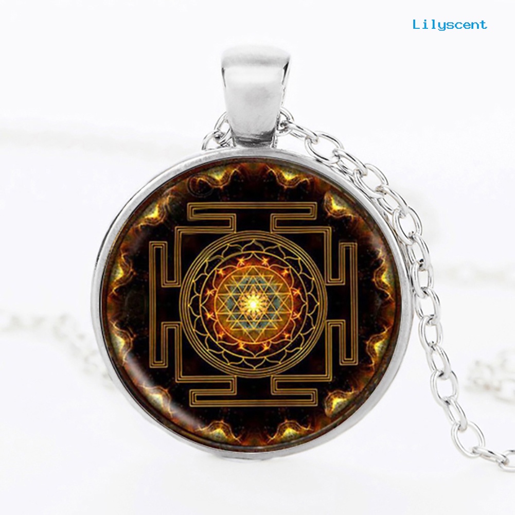 [LS] Mandala Kubah Kaca Liontin Kalung Fashion Budha Perhiasan Geometri Suci