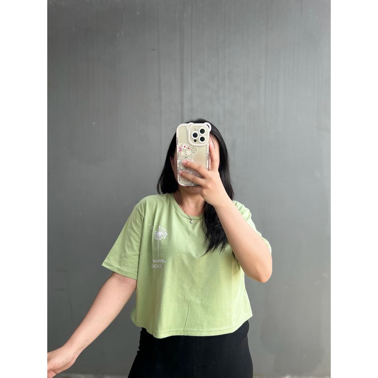 CROP SAGE GREEN MOTIF ONECK COTTON OVERSIZE | BAJU KAOS TUMBLR CROP TEE TSHIRT KAOS KOREA FASHION WANITA