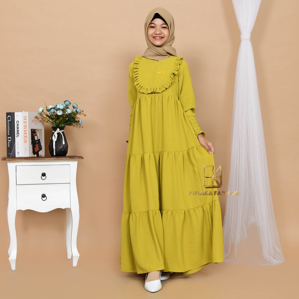 VINA KIDS GAMIS cringkle ANAK perempuan remaja tanggung 9-17 tahun fashion muslim longdress KID girl serut susun modern premium warna putih tulang pink fuchia sage green hitam bata mocca lemon olive broken white gamis putih manasik haji mengaji terbaru
