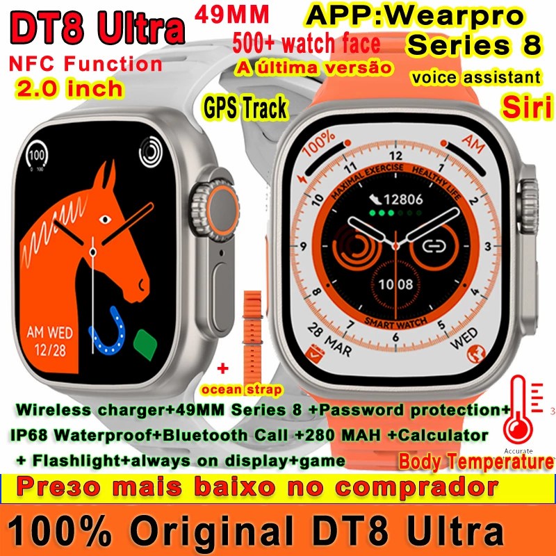 Garansi✅Original DT8 Ultra Smart Watch 49MM Series 8 Body Temperature Monitor NFC GPS Tracker Siri Game Bluetooth Call iwo Smartwatch