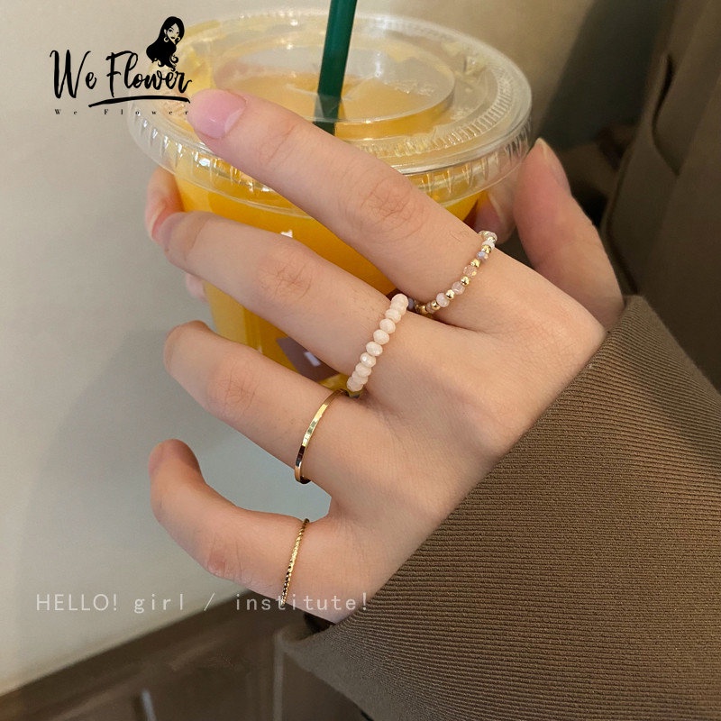 We Flower Korea 4 Pcs Emas Putih Manik-Manik Susun Cincin Set Untuk Wanita Perempuan Trendi Knuckle Ring Fashion Jari Perhiasan Hadiah