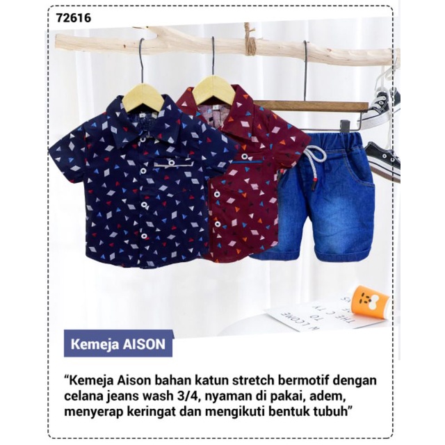 SETELAN KEMEJA JEANS ANAK AISON GROSIR 3 PCS SZ 468 (2-3THN)