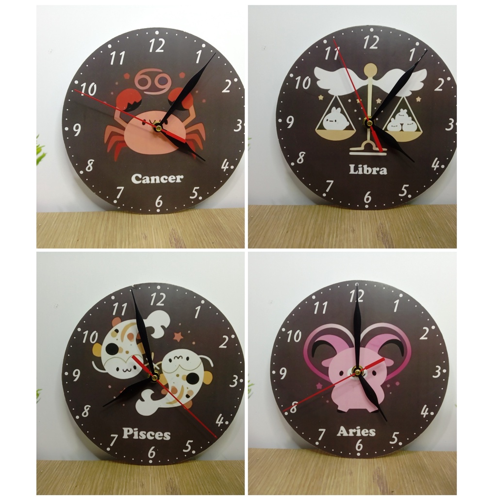 JAM DINDING KAYU MOTIF ZODIAK BINTANG CANTIK MURAH