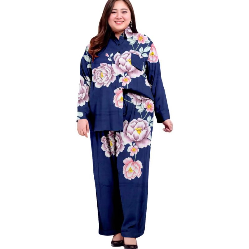 piyama setelan wanita jumbo/baju setelan lengan panjang jumbo/setelan wanita  jumbo kekinian