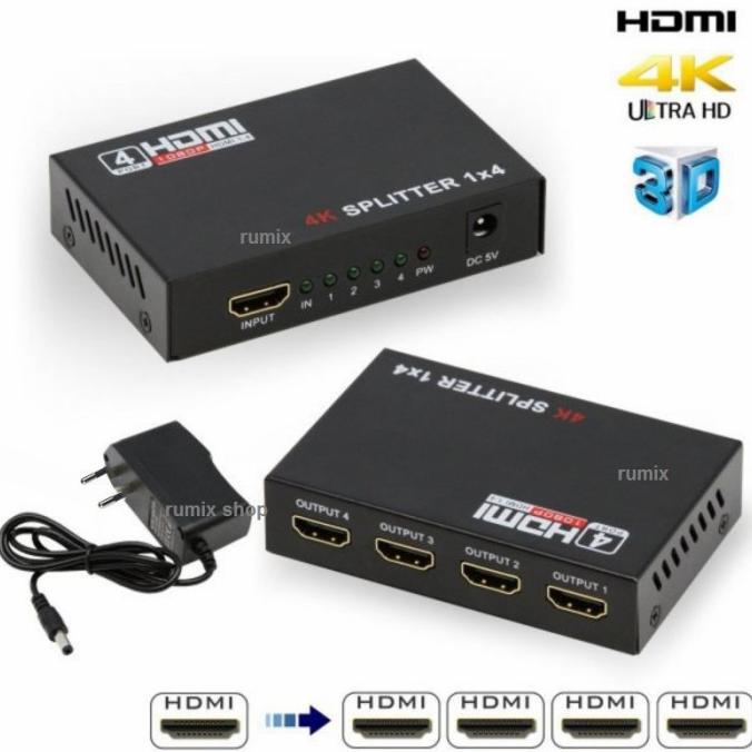 HDMI SPLITTER 4 PORT HUB FULL VIDEO 1X4 HD SPLITER SPLIT 1 IN 4 OUT RE