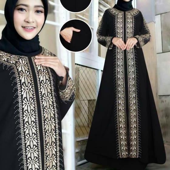 ♕ Terbaru Baju Abaya Gamis Hitam Turkey Abaya Bordir Bahan JetBlack Lembut Kwalitas Boutique Arab 20