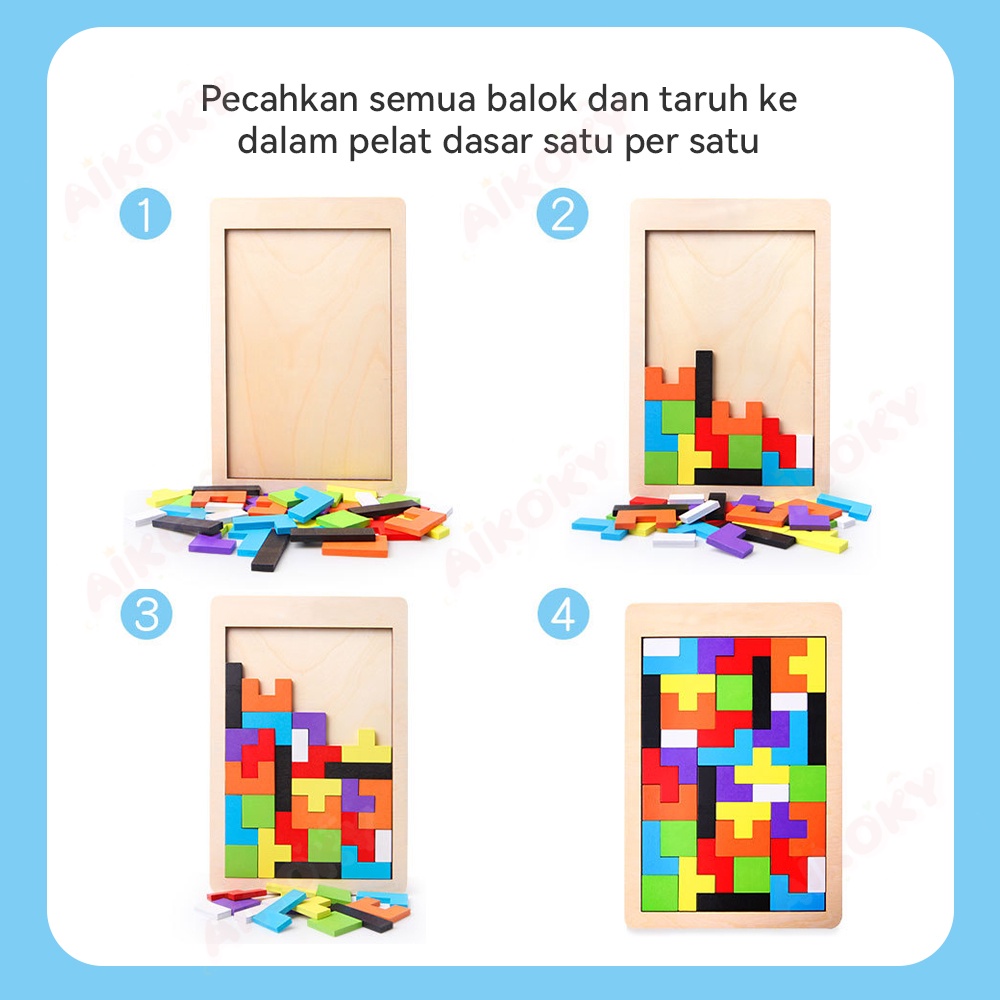 Aikoky Puzzle kayu tetris/Mainan edukasi anak puzzle bentuk geometri