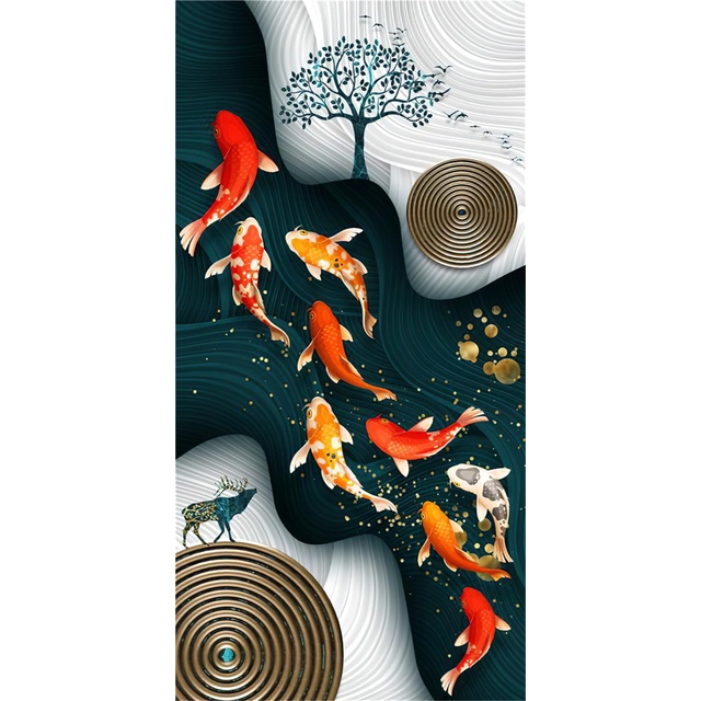lukisan porcelain 5d lukisan ikan fish diamond 5d lukisan 5D