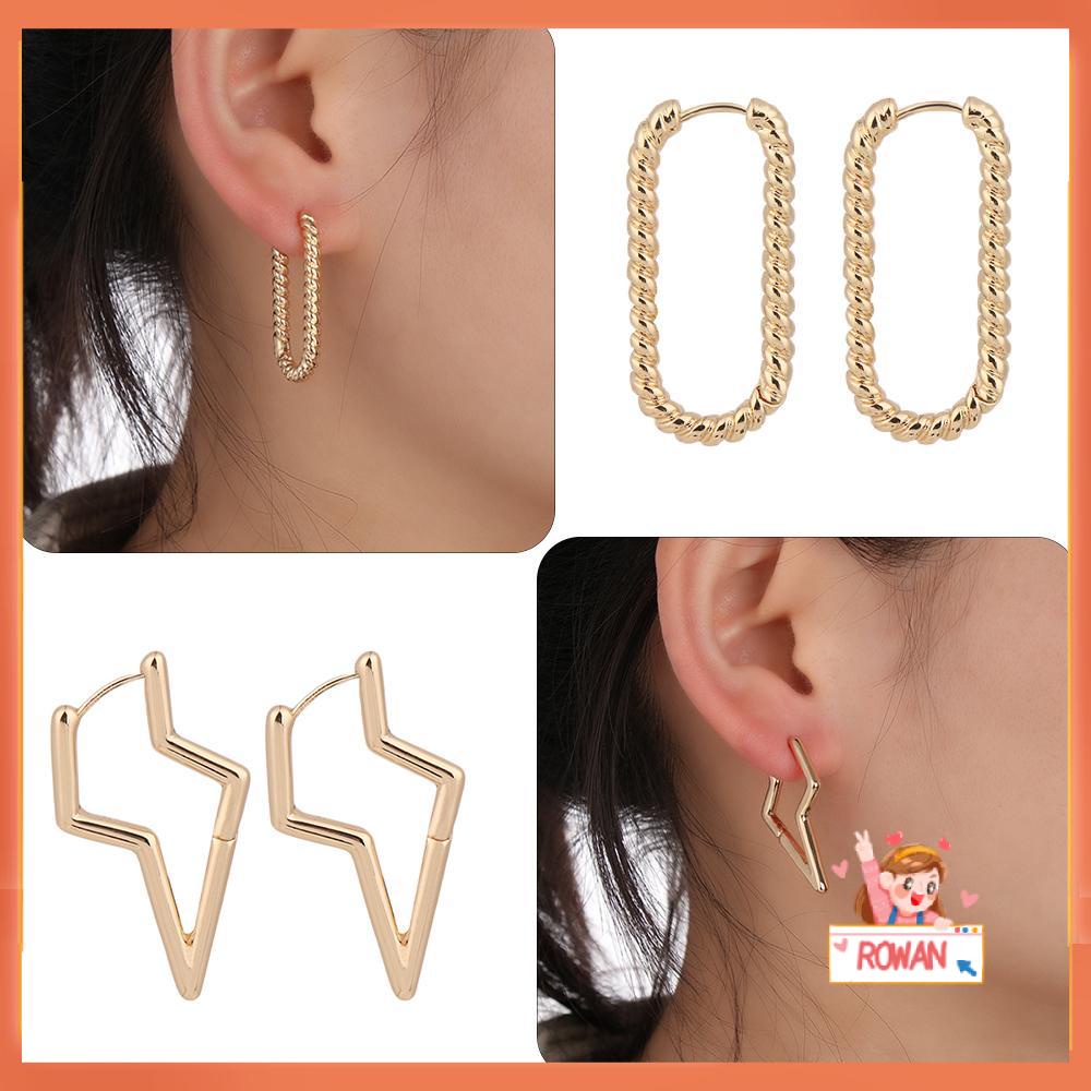 R-bunga Anting Geometris Emas Desain Kreatif Perhiasan Fashion Lingkaran Berongga