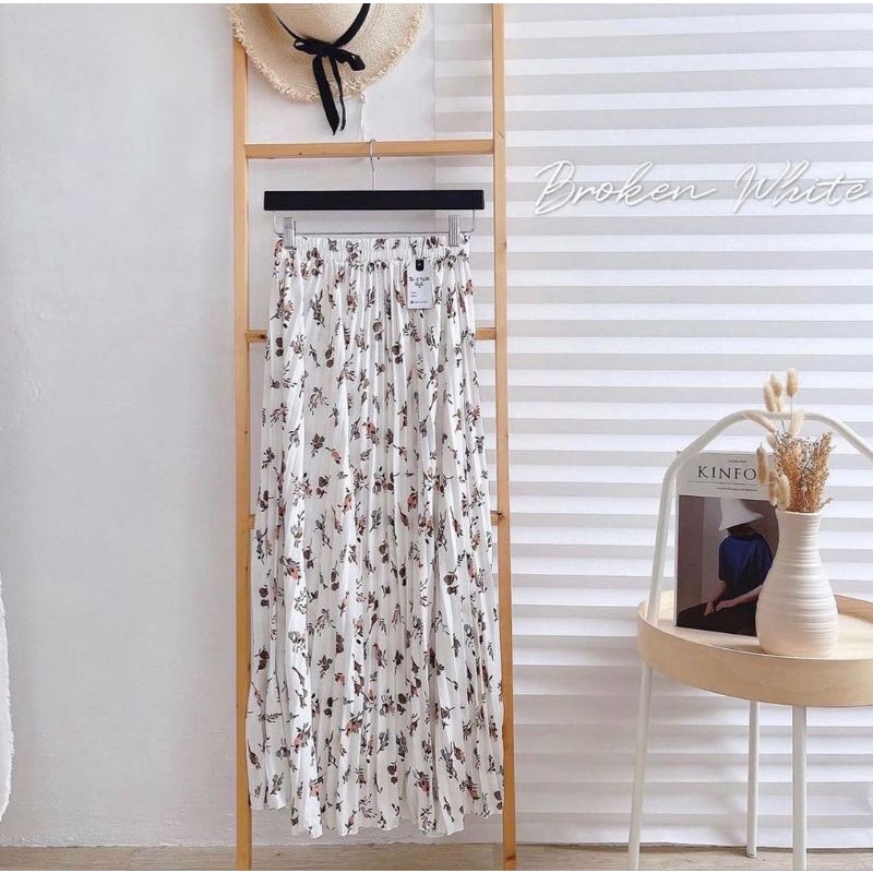 Rok plisket anak trendy pompom motif bunga Melati / rok anak motif bunga Melati 5-12 tahun M L XL XXL / Murah cod / rok anak perempuan /