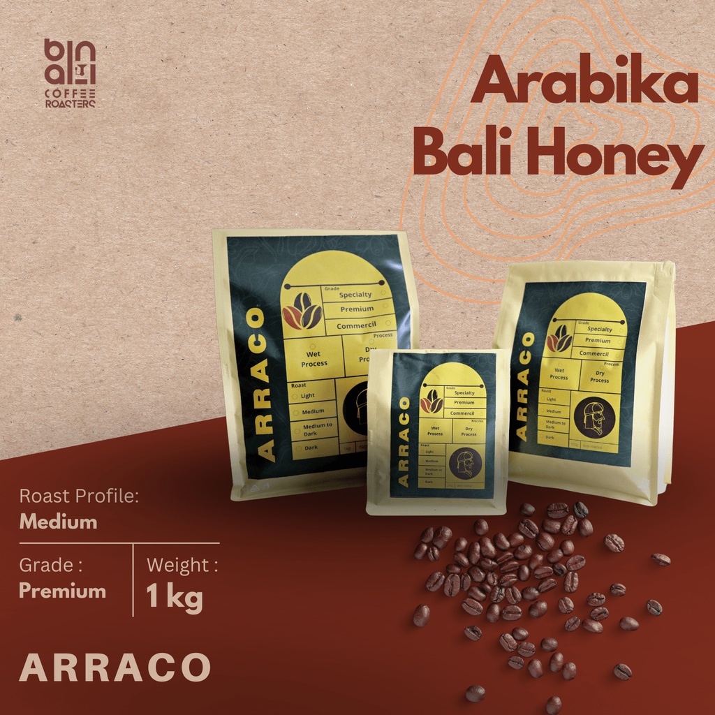 

ARRACO KOPI - Kopi Arabika Bali Honey 1KG Biji / Bubuk | Honey - Medium Roasted