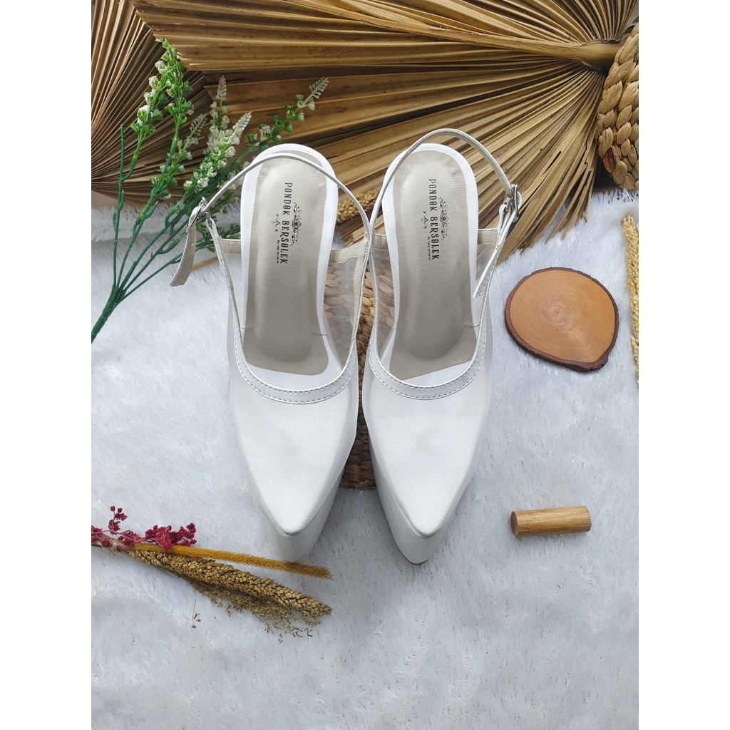 Sepatu wedding clarisa polos putih hak tinggi 15 cm