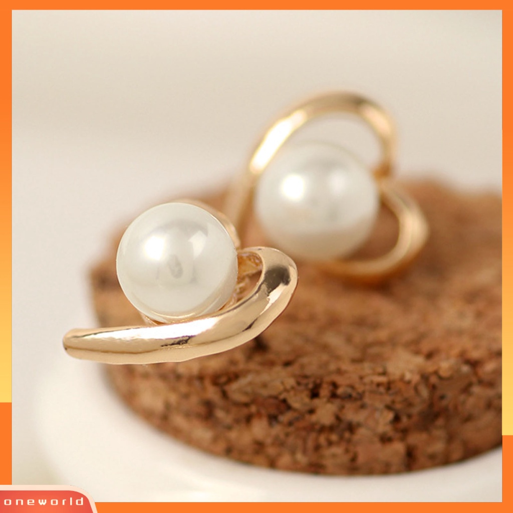 [WONE] 1pasang Ear Studs Berbentuk Hati Mudah Cocok Dengan Alloy Anting Tusuk Mutiara Imitasi Elegan Untuk Kehidupan Sehari-Hari
