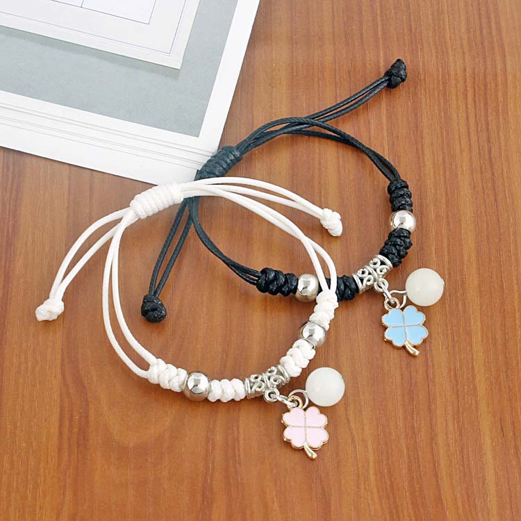 S144 Retro Braided Rope Bracelet Handmade Luminous Bead Bracelet Pacar Wanita Gaya Etnik Gelang