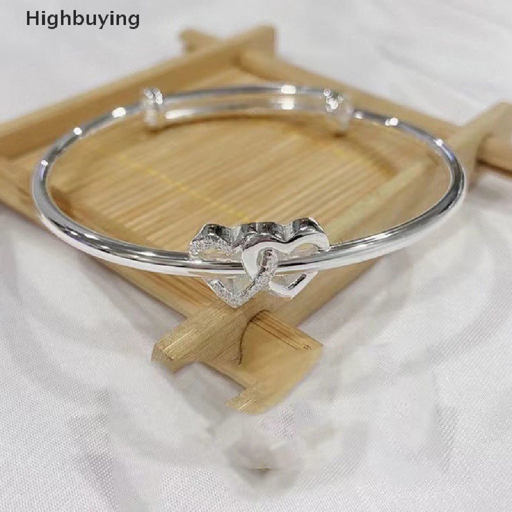 Hbid Fashion Double Heart Adjustable Bangle Fashion Warna Perak Kepribadian Sederhana Gelang Untuk Wanita Gadis Persahabatan Perhiasan Hadiah Glory