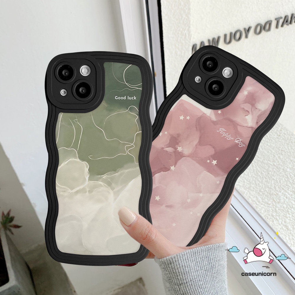 IPHONE Kompatibel Untuk Iphone11 13 12 14 Pro Max XR 78 Plus 6 6s Plus 14plus X XS Max SE 2020lembut TPU Wavy Edge Halo Dyed Watercolor Star Lines Couple Case