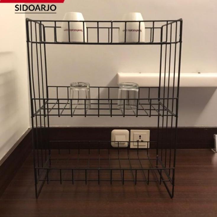 Baru Rak Gelas Dapur Rata 3 Susun Besi Hitam Anti Karat Rak Gelas Dapur Gantung Wastafel 3 Susun Bes