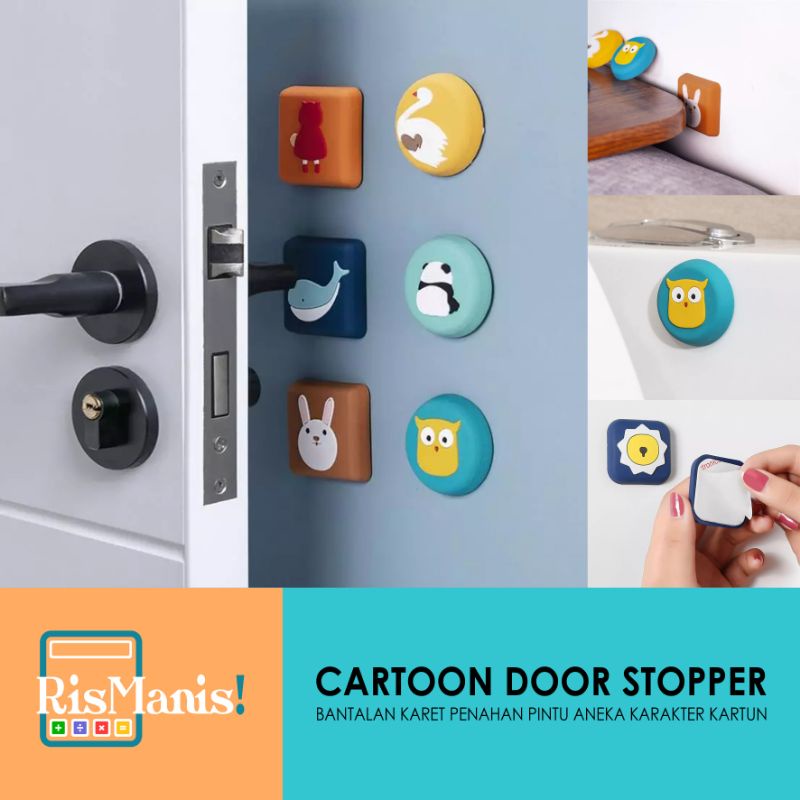 CARTOON DOOR STOPPER - Penahan Gagang Pintu Aneka Karakter Kartun Lucu Motif Hewan Warna Warni Bantalan Karet Lentur Elastis Pelindung Handle Furniture Rumah Aksesoris Protector Perabot Furnitur