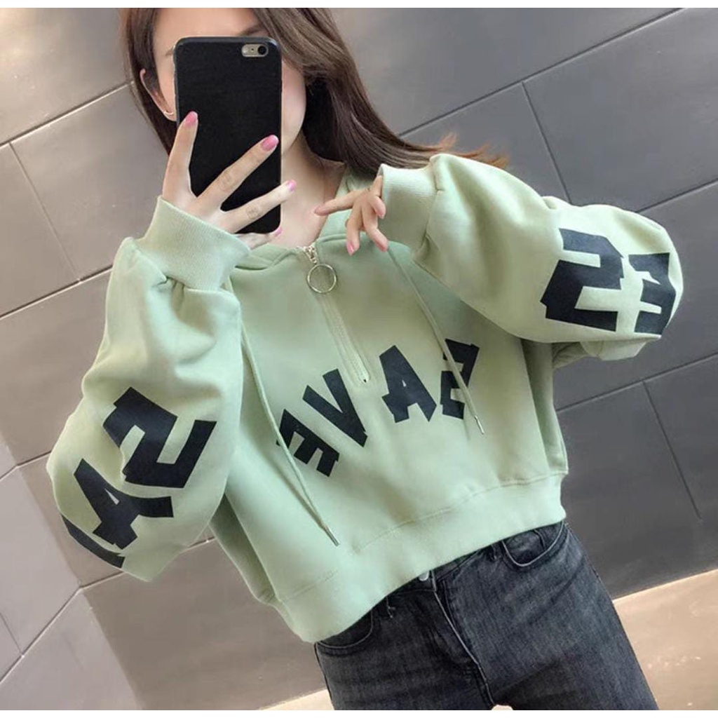 SAVE CROP HODIE ZIPPER RING | SWEATER CROOPE TOP WANITA