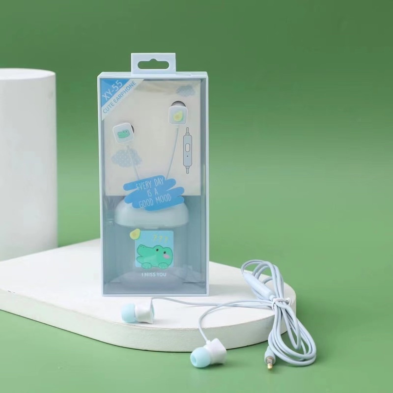 [ XY 55 ] Set Headset Earphone karakter  Every day is a good day mood / + Wadah penyimpananEarphone Motif