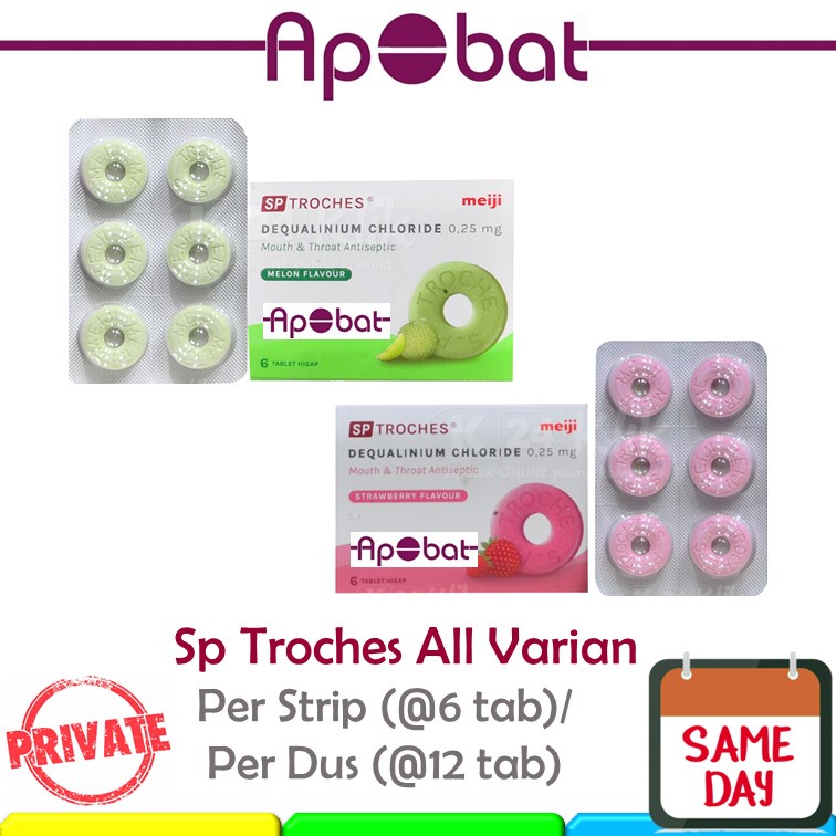 - ApObat - 1 dus / Ecer 6 Permen SP Troches Rasa Strawberry Melon Troces FG Permen Pelega Sakit Teng