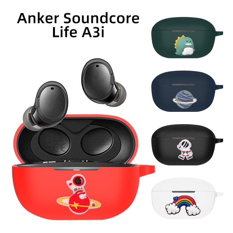 Kartun Earphone Case Cover Untuk Anker Soundcore Life A3i Silikon Nirkabel Bluetooth Earbud Pelindung Shell Case Dengan Kait