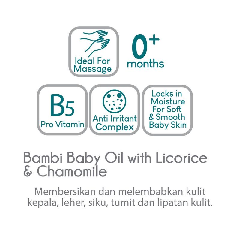 Bambi Baby Oil 100ml With Licorice, Chamomile &amp; Pro Vit B5