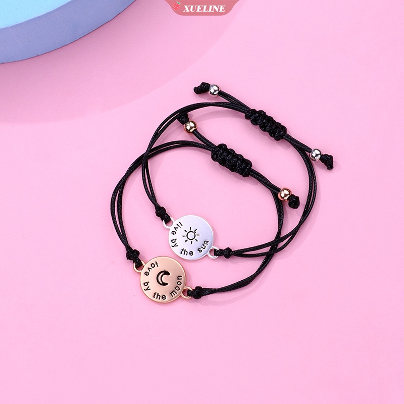 2 Pcs/Set Gelang Pasangan Matahari Dan Bulan Hadiah Handmade Tali Tangan Yang Dapat Disesuaikan Best Friend Bracelet Magnetic Couple Charm Bracelet [ZXL]