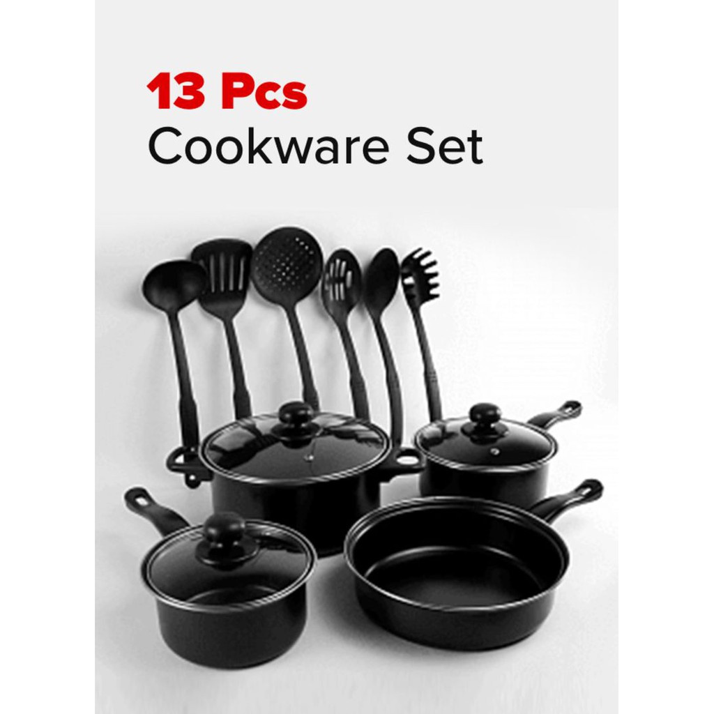 [GROSIR] PANCI WAJAN COOKWARE SET 13PCS HITAM PERALATAN DAPUR SET SUTIL SPATULA