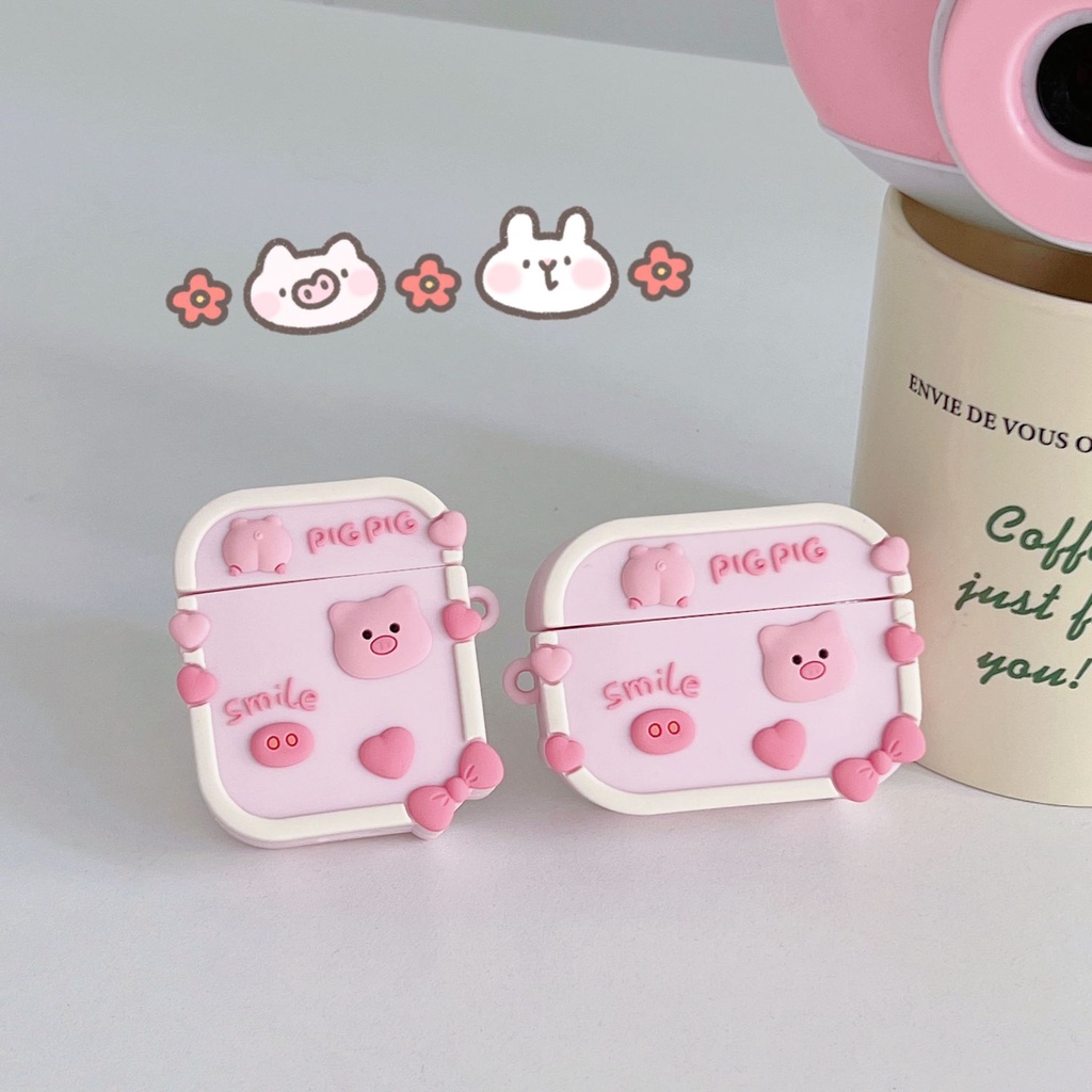 INPODS 3d Pink Pig Persegi Berbentuk Kartun Lucu Bluetooth Earphone Case Cover Untuk Airpods1 2 3 Pro Airpods3 I12 i13 Inpods12 13 Pro