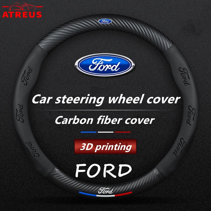 Ford Sarung Setir Mobil Ford Untuk Fiesta Ranger Ecosport Focus Everest Mustang Auto Steering Wheel Cover Pelindung Kemudi Interior Mobil Logo Printing 3D