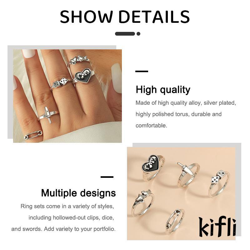 [KD]5pcs/Set Paper Clip Ring Antique Silver Vintage Ring